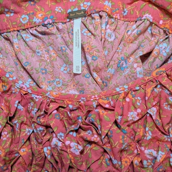 Free People Red Ditsy Floral Smocked Sleeveless Flowy Petunia Mini Dress Girly - Picture 12 of 13